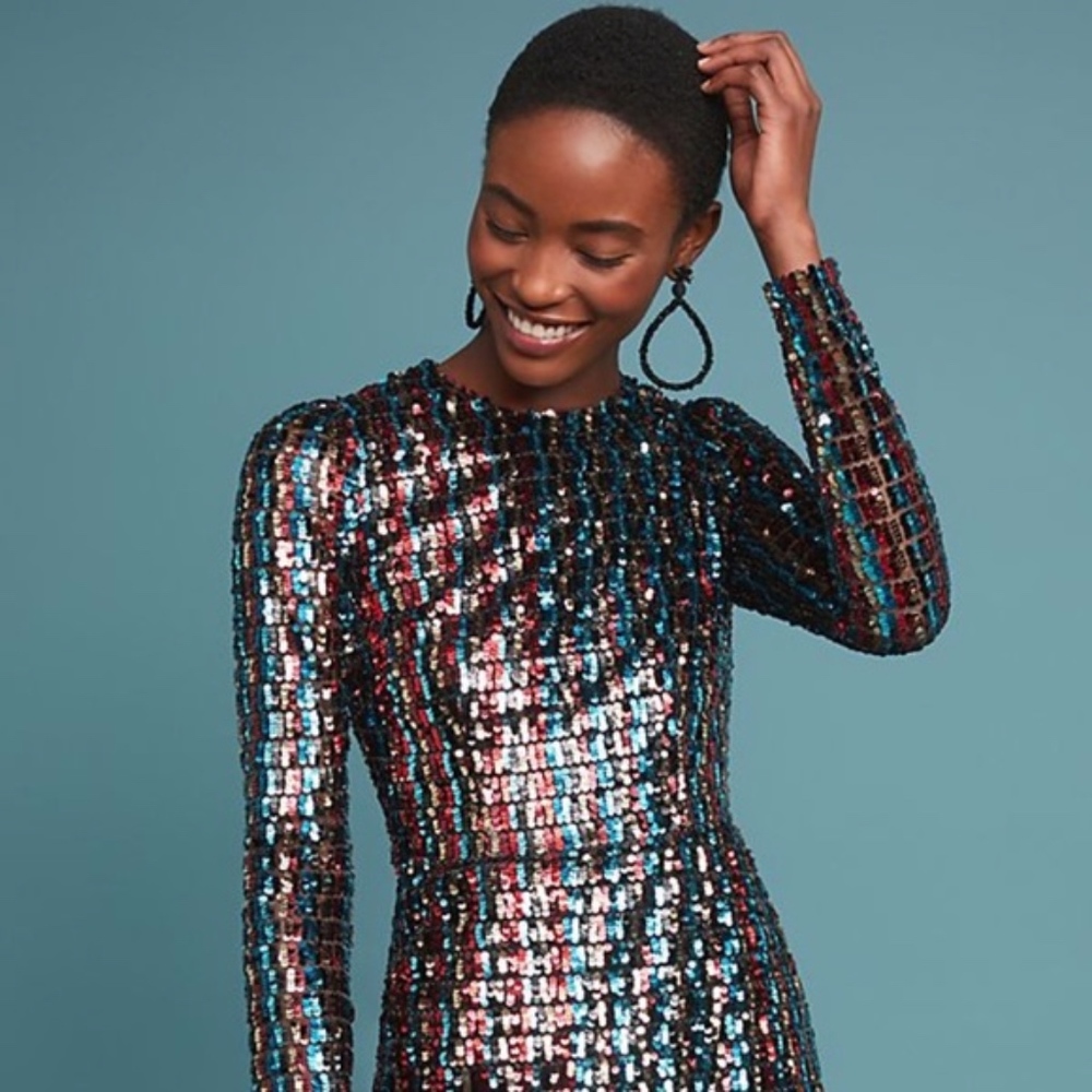 monique lhuillier multicolor sequin wrap dress